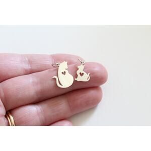 Sterling Silver Mommy and Baby Cat Charm Set